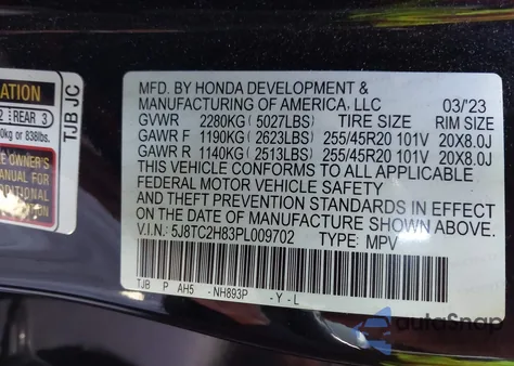 2023 Acura Rdx A-Spec Advance Package из США, поврежденный, VIN 5J8TC2H83PL009702